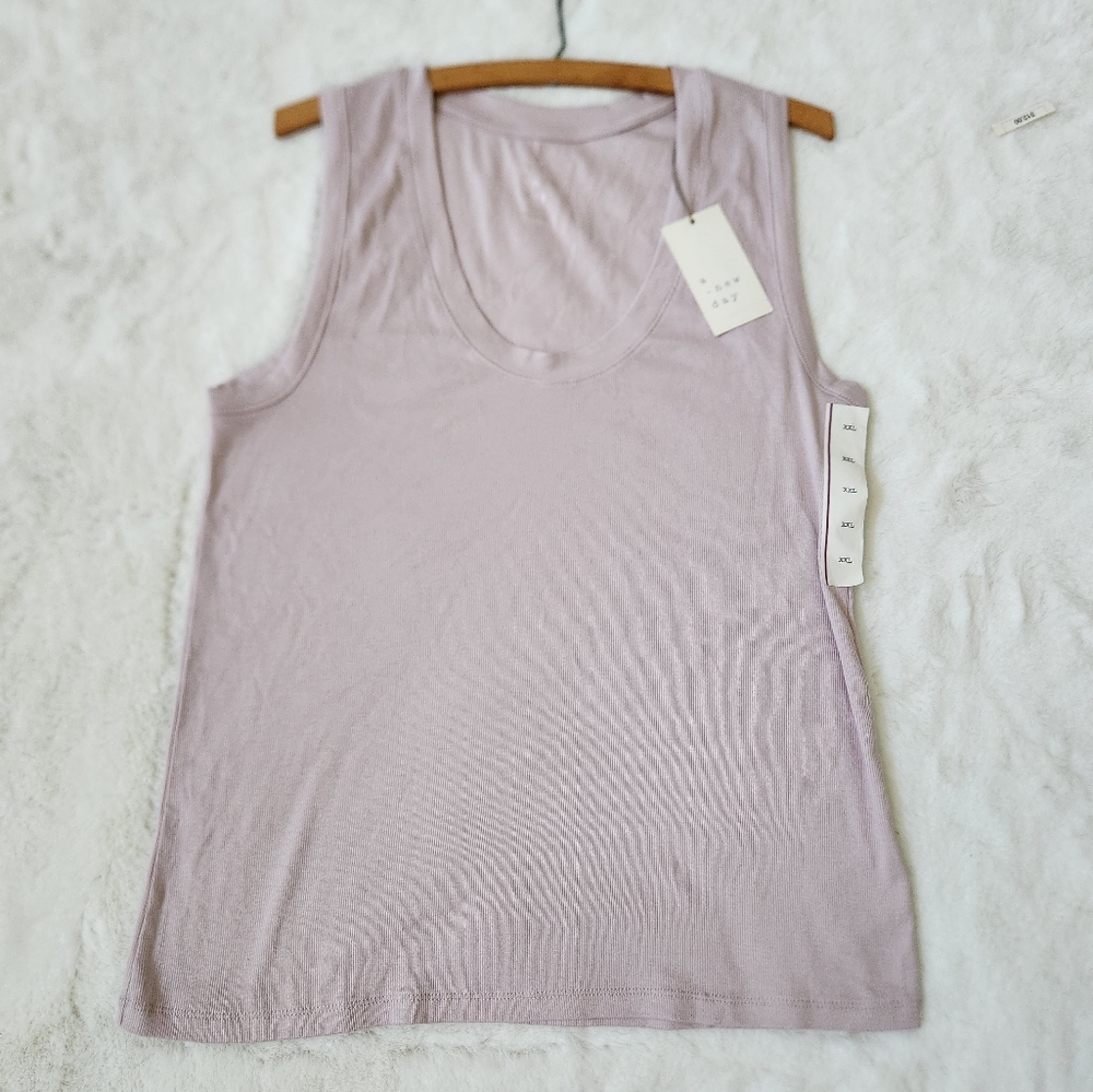 Women's Plus Size Slim Fit Rib Layer Tank Top  A New Day  Light Purple, … - Picture 2 of 9